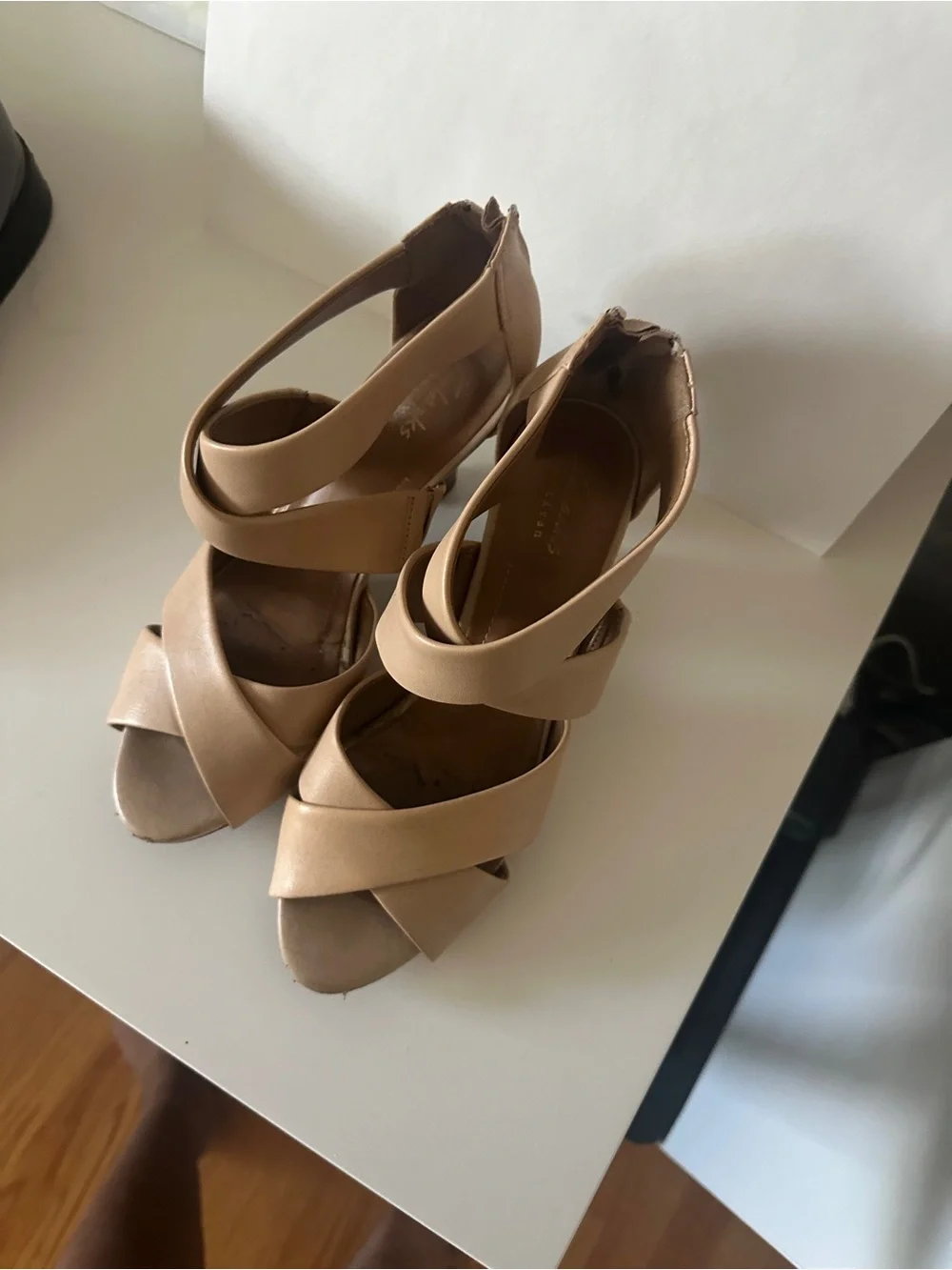 Women’s Nude Strappy Peep-Toe Heels - very comfortable